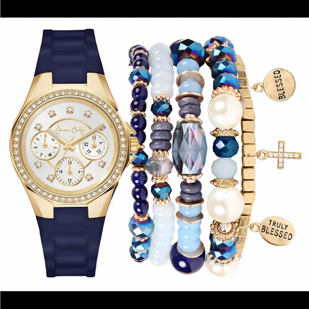 Navy and Gold Women's Watch with Bracelet Set